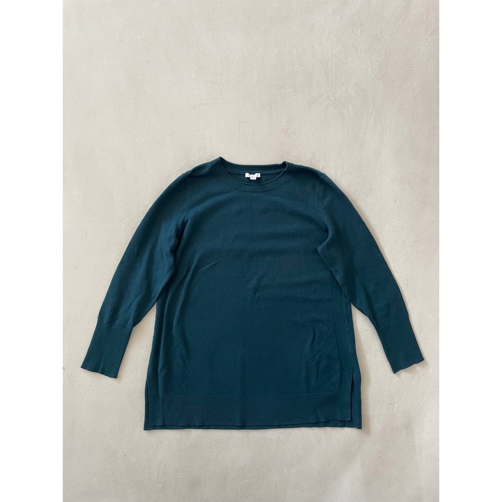 J. Jill Womens Medium Petite Dark Teal Cotton Blend Crewneck Sweater SSW253842